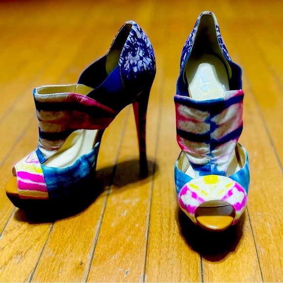 Christian Louboutin Pitou 150 Bazin Cutout Printed Red Sole Bootie Women 37.5 - Picture 4 of 14